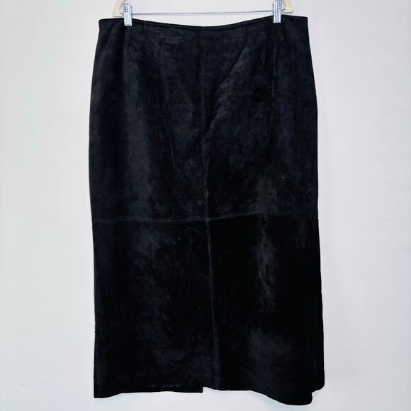 Vintage Valerie Stevens Black Suede Leather Pencil Midi Skirt Womens‎ Size 2X - Picture 1 of 10